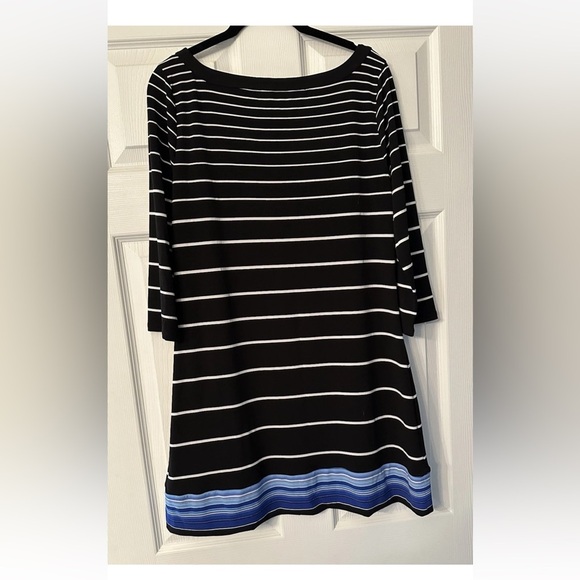 WHITE HOUSE BLACK MARKET M Black White Blue Striped Tunic Dress Silky Jersey - Picture 4 of 11